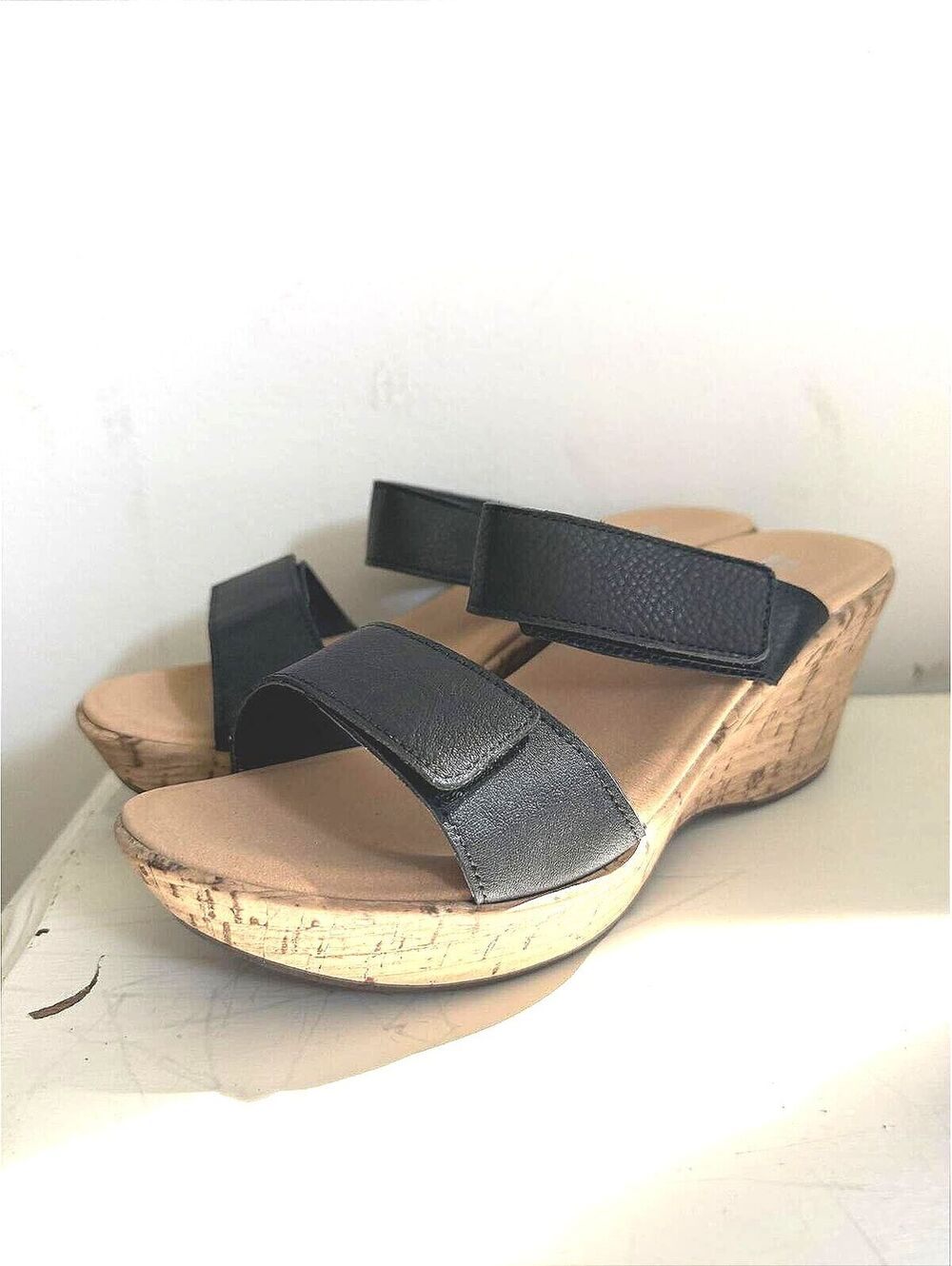 Naot Caveran Soft Black Leather Wedge Sandals Size 38 Women's 7.5